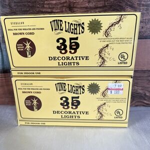Vintage - New- EVERGLOW 35 Miniature String Lights - Clear - Brown Cord